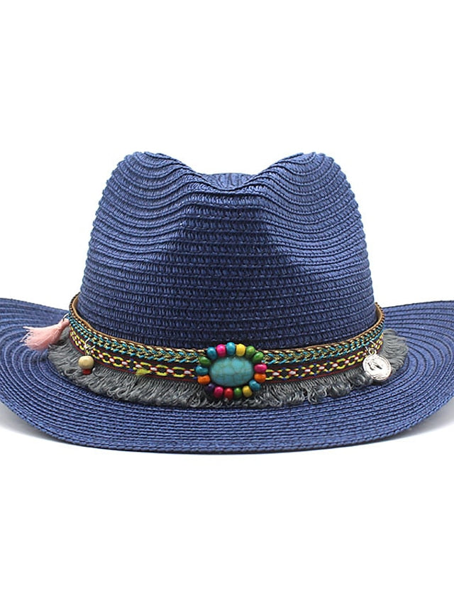 1pcs Elegant Tassel Beach Hats For Women Holiday Hats Ladies Sun Hat Summer Straw Hats Foldable Travel Couple Cowboy Visor Hat - LuckyFash™