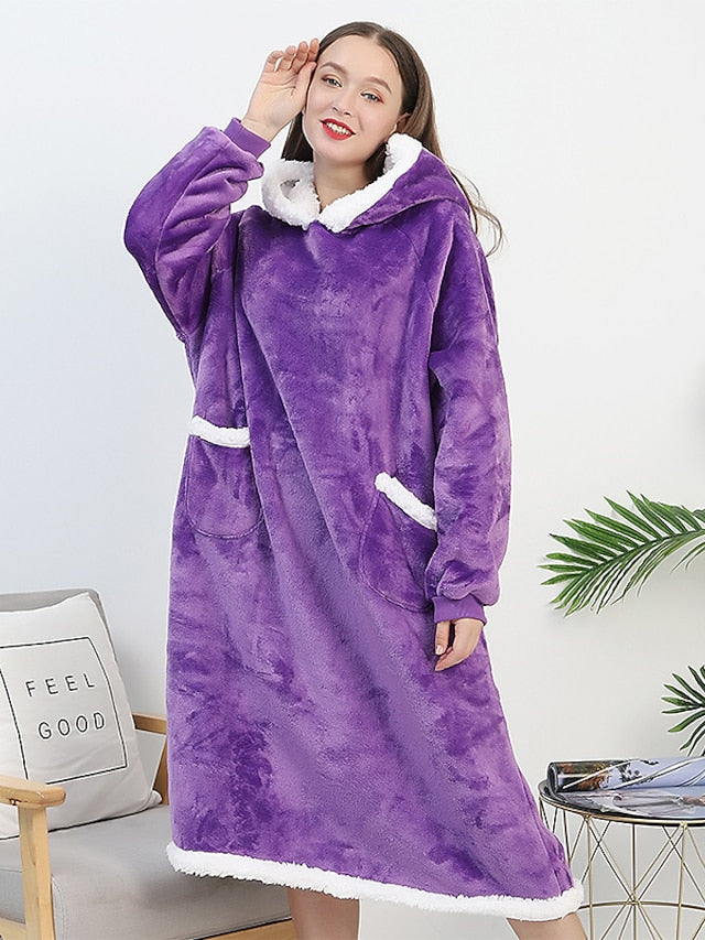 Oversized Wearable Blanket Flannel Thick Soft Warm Long Hoodie Blanket Big Hooded Sweatshirt Hoodie Blanket for Adults Women Girls Teenagers Teens Men Black for Women - LuckyFash™