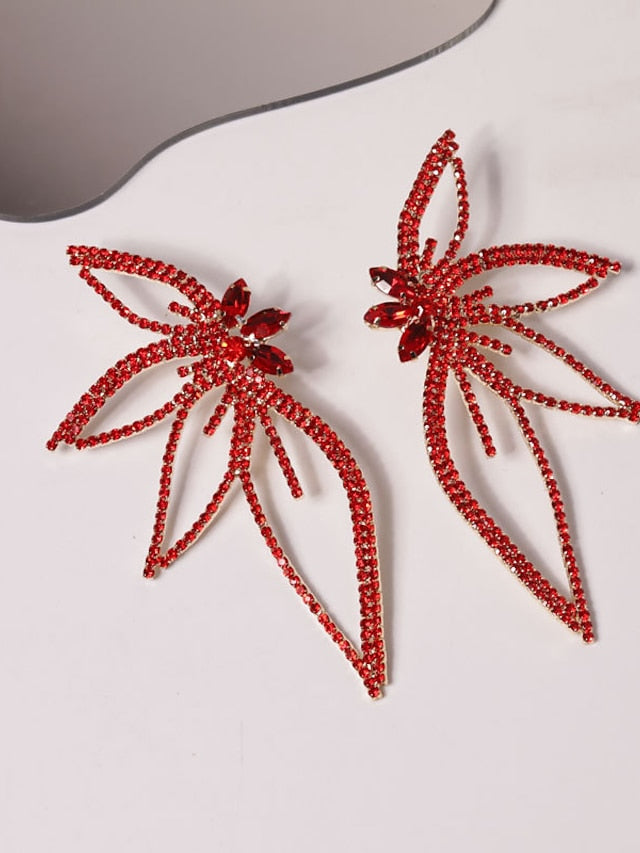 1 Pair Rhinestone Alloy Leaf Statement Earrings For Women's Party Evening Daily - LuckyFash™