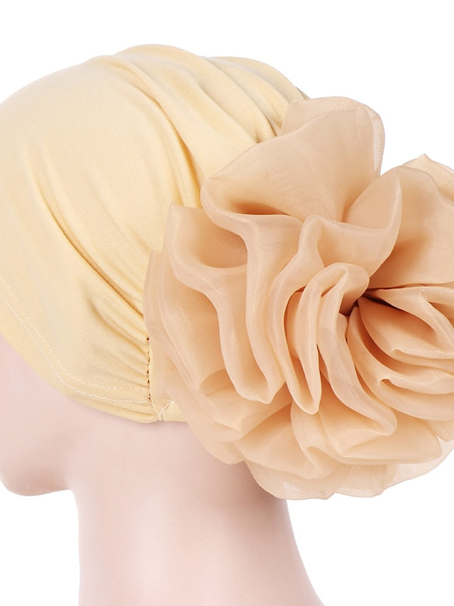 1pcs Women Floral Solid Hat Flower Stretchy Turban Bonnet Ladies Bandanas African Head Wrap - LuckyFash™