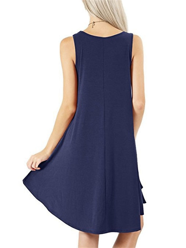 Women's Pajamas Nightgown Nighty Pjs Pure Color Comfort Soft Home Daily Cotton Crew Neck Sleeveless Pocket Spring Summer Blue Purple - LuckyFash™