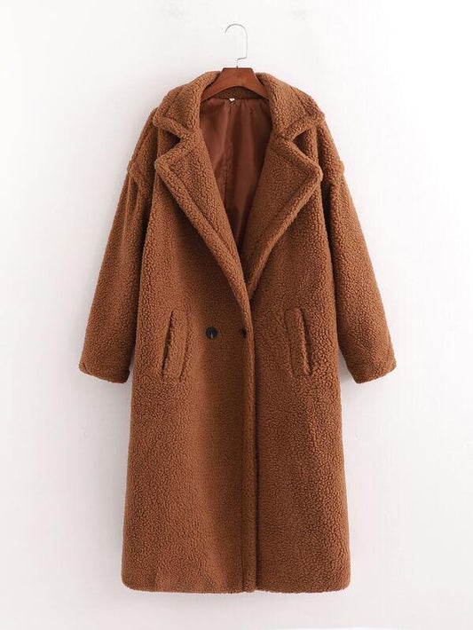 Drop Shoulder Double Button Teddy Coat - LuckyFash™