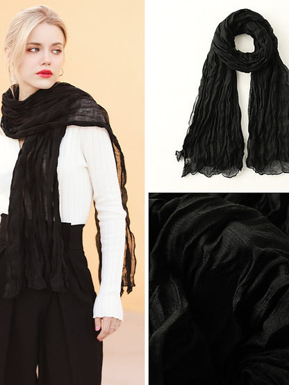 1pcs New Thin Pleated Women Scarf Hijabs Plain Color Girls Scarfs Ladies Shawl Wrap Headband Soft Warm Scarves - LuckyFash™