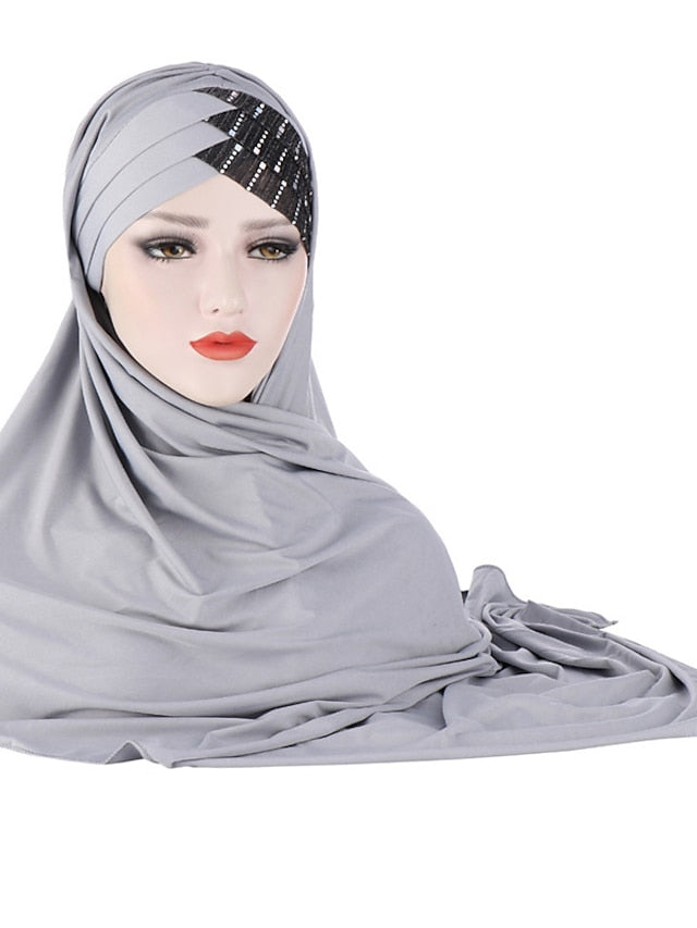 New Muslim Women Cross Soft Sleep Chemo Hat Beanie Women Soft Silk with Sequins Hijab Headwrap Headscarf Turban Hat Cap Headwear for Women - LuckyFash™