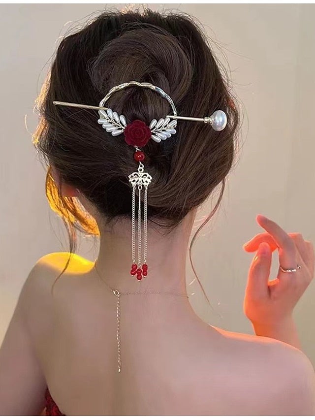 1pc Women's Hair Sticks Hairpin For Street Gift Daily Work Head Retro Alloy White Red - LuckyFash™