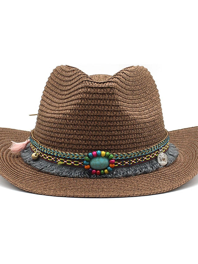 1pcs Elegant Tassel Beach Hats For Women Holiday Hats Ladies Sun Hat Summer Straw Hats Foldable Travel Couple Cowboy Visor Hat - LuckyFash™