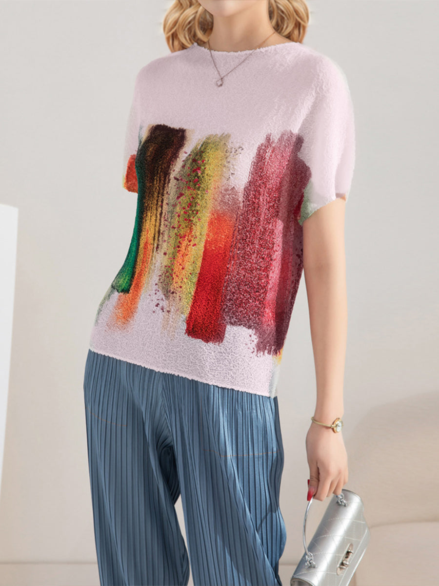 T-Shirts Embroidered Stretch Print Loose T-Shirt - LuckyFash™