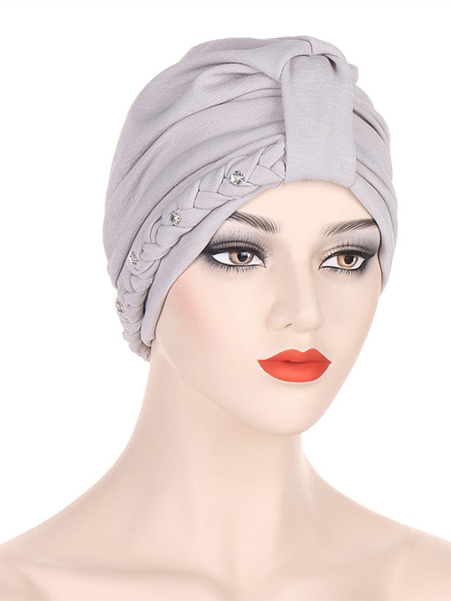 1PCS Trendy Two Dress Braid Turban Cap for Women with Crystal Muslim Head Wrap Islam Hijab Bonnet Hair Care Hat - LuckyFash™