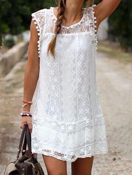 Elegant Solid Color Lace Sleeveless Dress - LuckyFash™