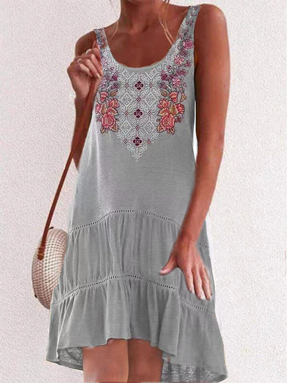 Embroidered Sleeveless Big Swing Stitching Dress - LuckyFash™