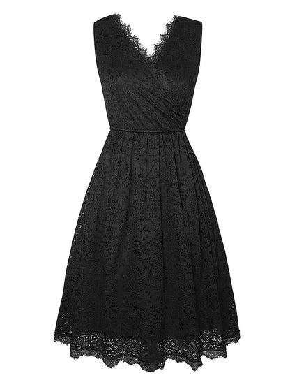 Women's 1950s Vintage Vintage Dress Midi Dress Date Vacation Lace Plain V Neck Sleeveless 2023 Black White S M L XL - LuckyFash™