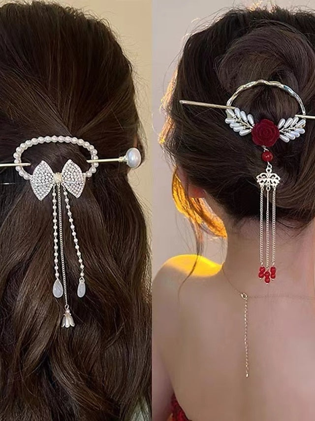 1pc Women's Hair Sticks Hairpin For Street Gift Daily Work Head Retro Alloy White Red - LuckyFash™