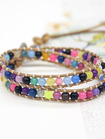 1 pc Multi-color stone wax thread braided women's multi-layer wound beaded bracelet ornaments - LuckyFash™