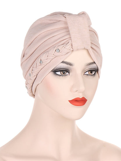 1PCS Trendy Two Dress Braid Turban Cap for Women with Crystal Muslim Head Wrap Islam Hijab Bonnet Hair Care Hat - LuckyFash™