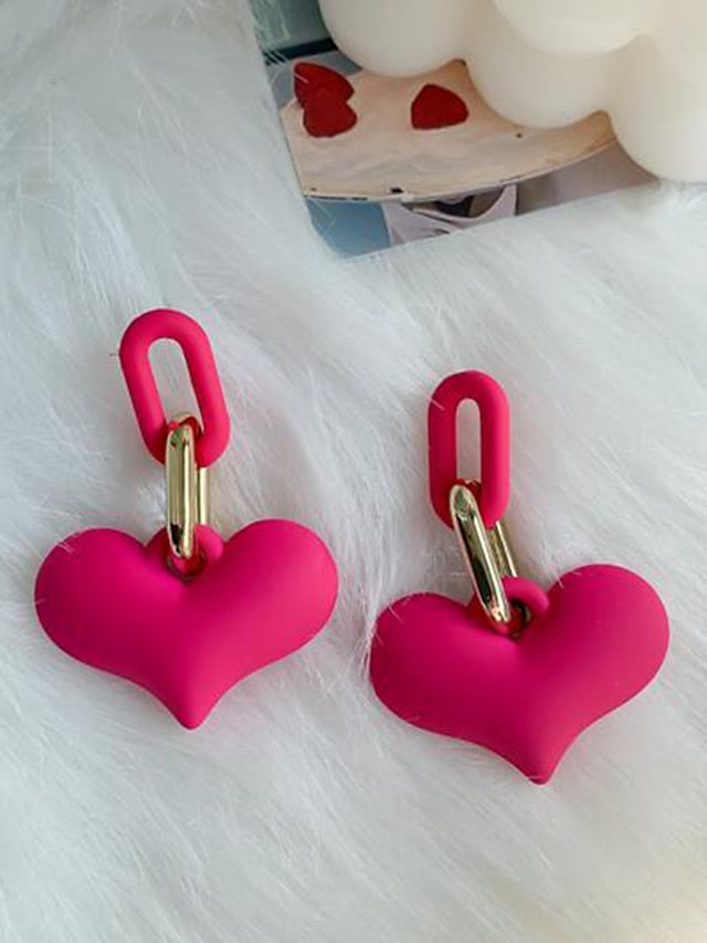 1 Pair Drop Earrings For Women's Street Date Acrylic Classic Sweet Heart - LuckyFash™