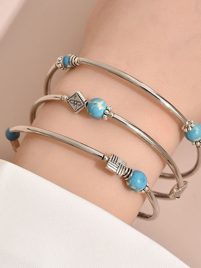 1 Pc Per Set Dark Blue Bracelet Bangles Retro Vintage Theme Natural Turquoise Bracelet Jewelry Royal Blue For Daily - LuckyFash™