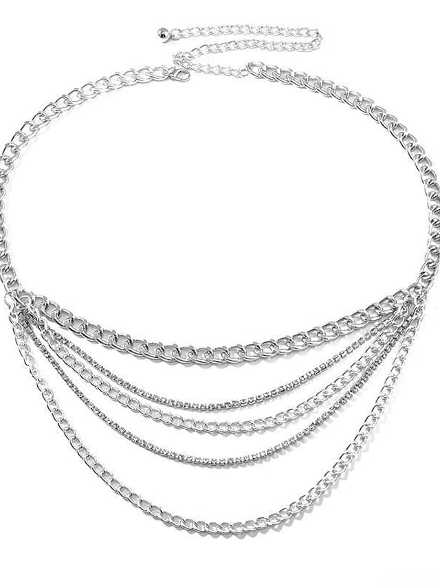 Women's Chain Belt Metal Chain Metal Bucke Crystal Rhinestone Casual Party Daily Silver Gold - LuckyFash™