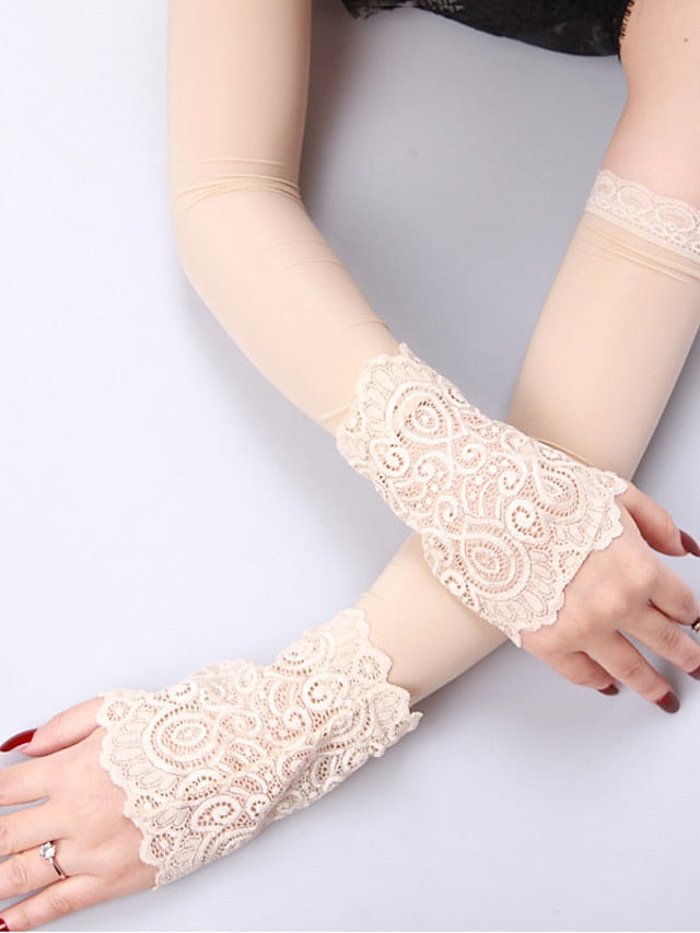 1 Pair Women Sunscreen Arm Sleeve Driving Gloves Summer Sun Protection Driving Gloves Fingerless Wrist Elastic Sleeve Lady Long Gloves - LuckyFash™