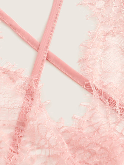 Eyelash Lace Plunging Sleep Romper - LuckyFash™