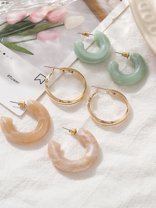 3 Pairs Hoop Earrings Earrings Set For Women's Birthday Gift Date Resin Alloy Classic Fashion - LuckyFash™