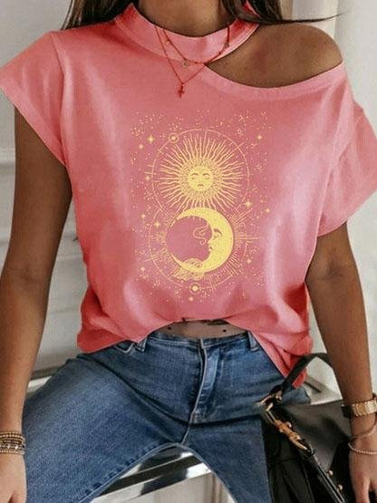 Fashion Print Off Shoulder T-shirt - LuckyFash™
