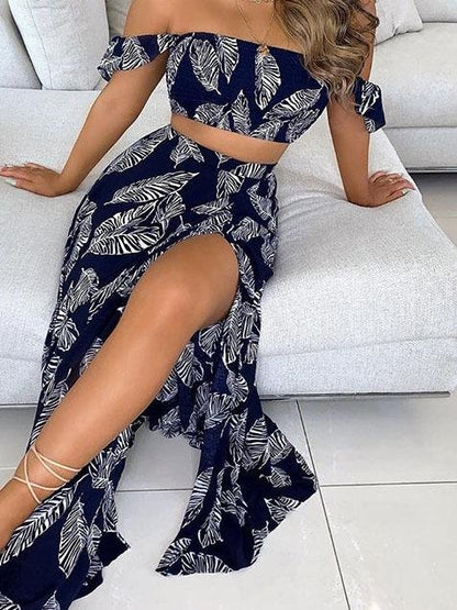 Fashion Printed Tube Top Split Two-piece Dress - LuckyFash™