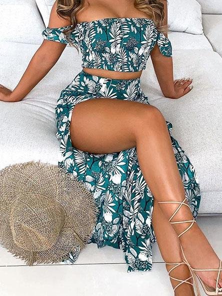 Fashion Printed Tube Top Split Two-piece Dress - LuckyFash™