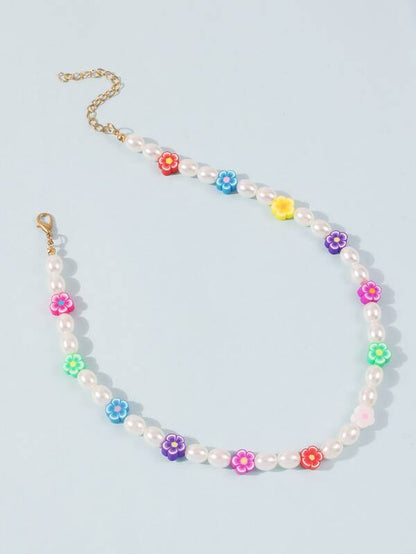 Faux Pearl & Flower Beaded Necklace - LuckyFash™