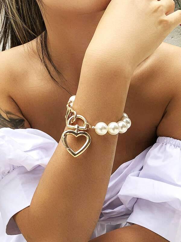 Faux Pearl Heart Decor Bracelet - LuckyFash™