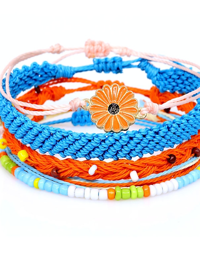 5 Pcs per set daisy flower String Bracelet Handmade Braided Rope Charms Boho Surfer Bracelet for Teen Girls Women - LuckyFash™