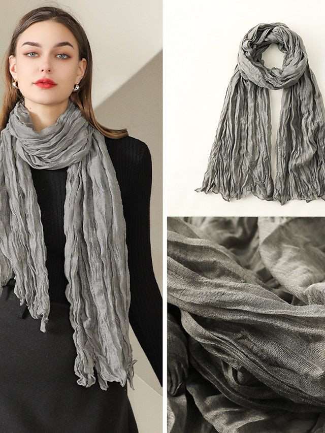 1pcs New Thin Pleated Women Scarf Hijabs Plain Color Girls Scarfs Ladies Shawl Wrap Headband Soft Warm Scarves - LuckyFash™