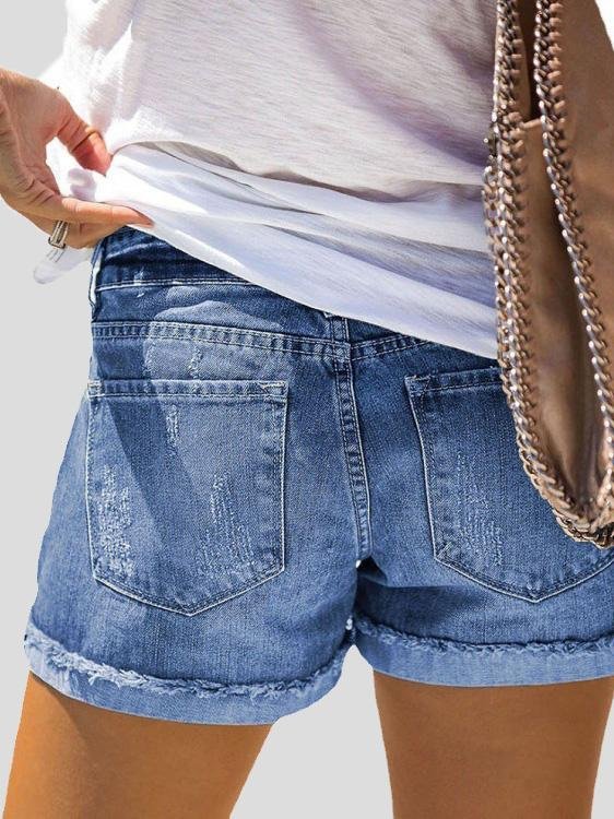 Floral Leopard Print Brushed Denim Shorts - LuckyFash™