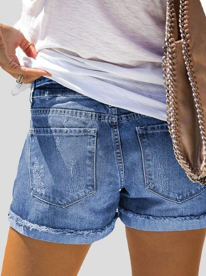Floral Leopard Print Brushed Denim Shorts - LuckyFash™