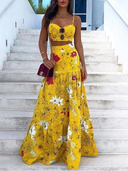 Floral Print Crop Top & Maxi Skirt Set - LuckyFash™