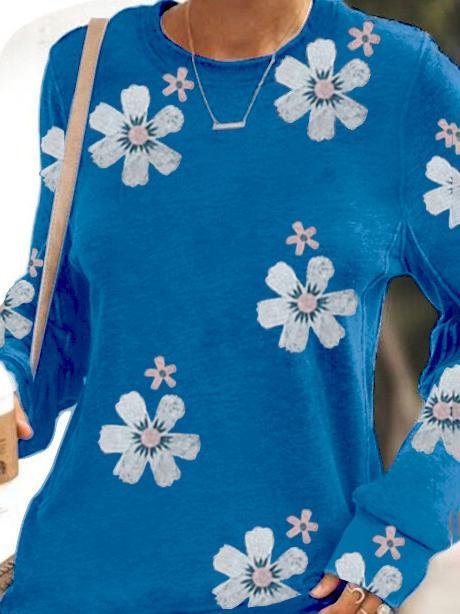 Floral Print Long-sleeved T-shirt - LuckyFash™