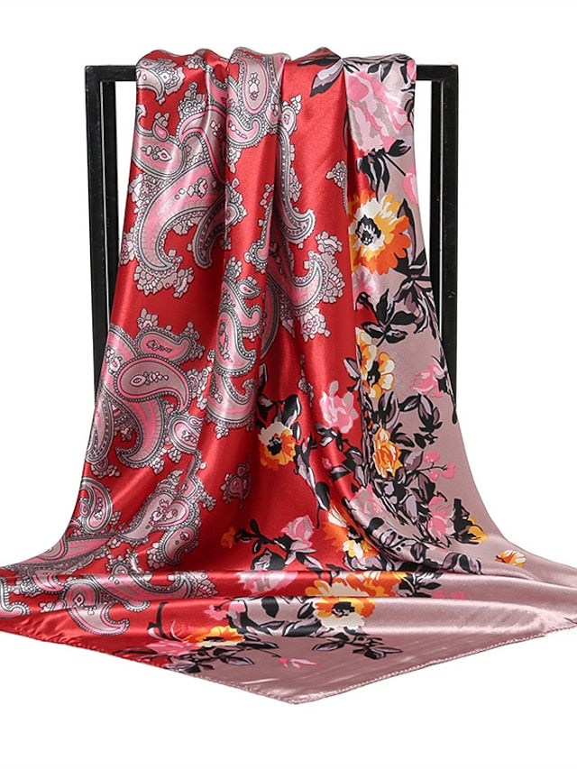 1pcs 90*90cm New Flower Square Silk Scarf Women Print Hijab Headband Wraps Muslim Headscarf Bandana for Women - LuckyFash™