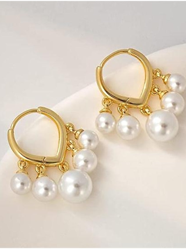 1 Pair Alloy Pearl Hoop Earrings For Women's Birthday Party Evening - LuckyFash™