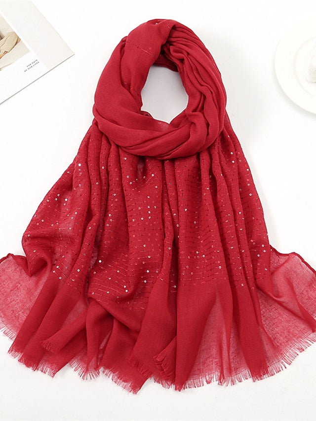 1 PC Sequins Cotton Viscose Muslim Hijab Scarves Women Long Shawls Solid Headscarf Head Wraps Islamic Turban Headband Foulard Bandana - LuckyFash™