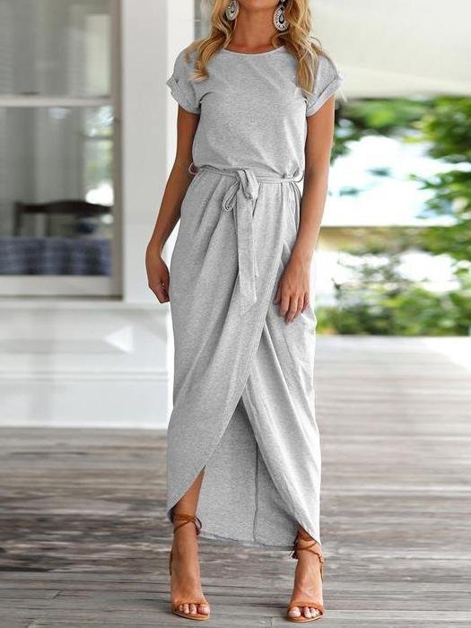 Front Slit Irregular Short-sleeved Slim Dress - LuckyFash™