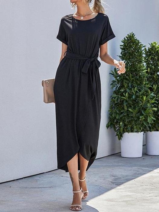 Front Slit Irregular Short-sleeved Slim Dress - LuckyFash™
