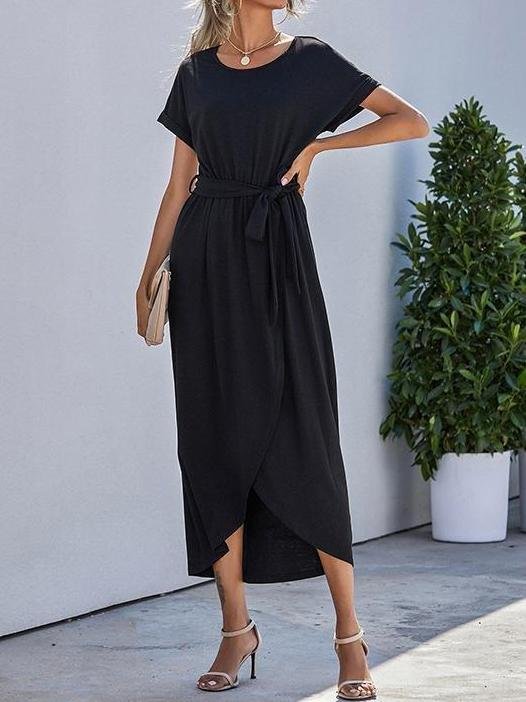 Front Slit Irregular Short-sleeved Slim Dress - LuckyFash™