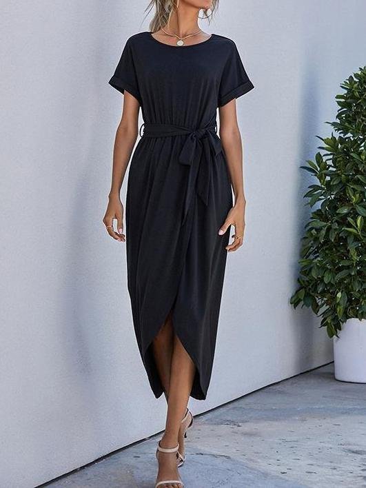 Front Slit Irregular Short-sleeved Slim Dress - LuckyFash™
