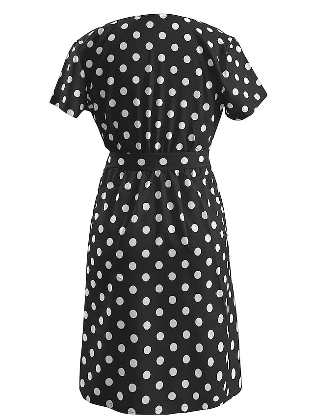 Women's Wrap Dress Mini Dress Navy Black Red Short Sleeve Polka Dot Spring Summer V Neck Elegant 2023 S M L XL 2XL - LuckyFash™