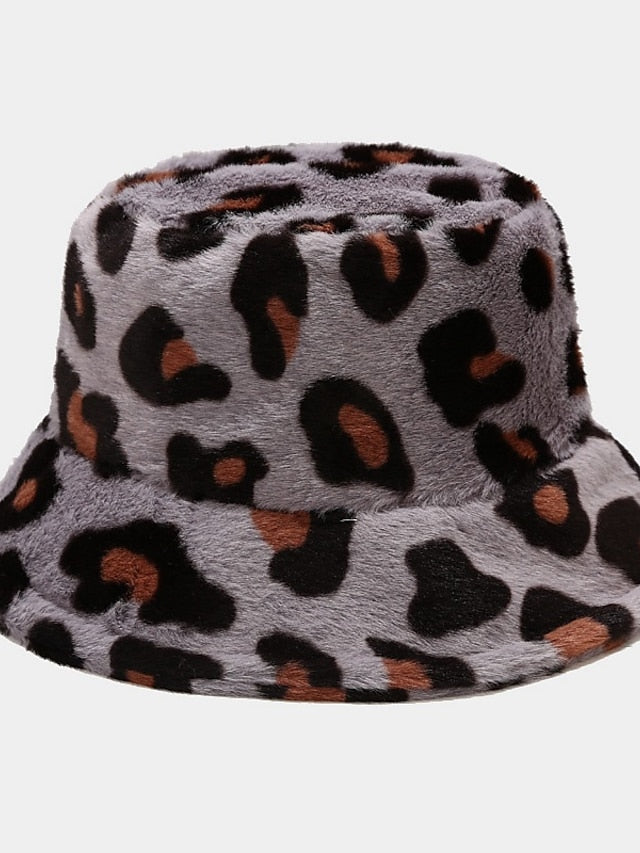 New Winter Bucket Hats Fluffy Fur Men Women Panama Hat Fashion Warm Fisherman Cap Multi Color Leopard Printed Hat - LuckyFash™