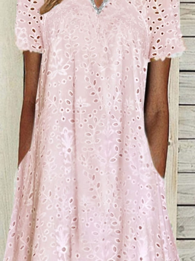 Women's Casual Dress Midi Dress White Pink Short Sleeve Polka Dot Patchwork Spring Summer V Neck Casual 2023 S M L XL XXL 3XL - LuckyFash™