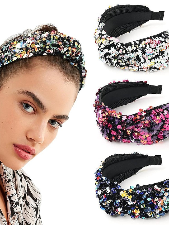 1PC Women's Girls' Headbands Headband For Party Evening Sequins Fabric Fish Scale Sequin Headband - Sapphire Blue Fish Scale Sequin Headband - White Color Fish scale sequin headband - red and yellow - LuckyFash™