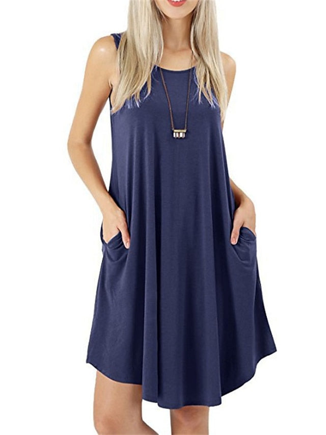 Women's Pajamas Nightgown Nighty Pjs Pure Color Comfort Soft Home Daily Cotton Crew Neck Sleeveless Pocket Spring Summer Blue Purple - LuckyFash™