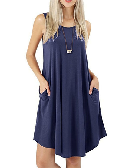 Women's Pajamas Nightgown Nighty Pjs Pure Color Comfort Soft Home Daily Cotton Crew Neck Sleeveless Pocket Spring Summer Blue Purple - LuckyFash™