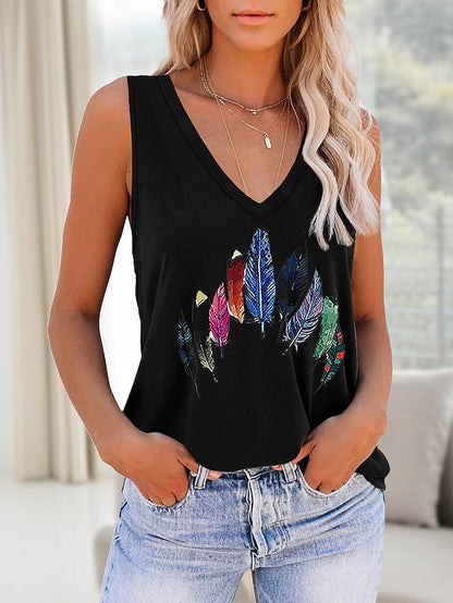 Women's Tank Top Camis Black White Yellow Geometric Color Gradient Print Sleeveless Daily Weekend Streetwear Casual V Neck Regular Geometric S - LuckyFash™