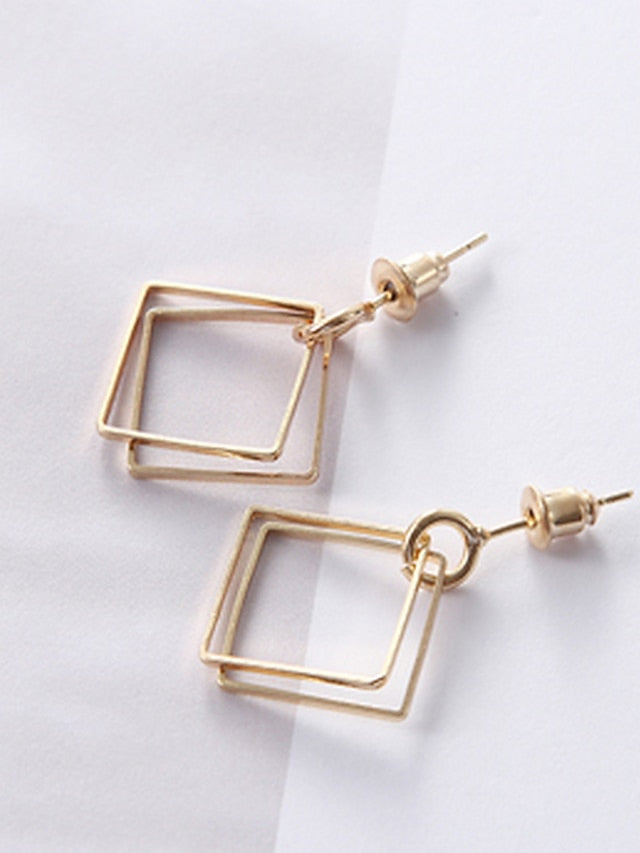 1 Pair Earrings For Women's Girls' Imitation Diamond Alloy Earpendant Personality Matching Geometric Hollowed Out Square Earrings - LuckyFash™